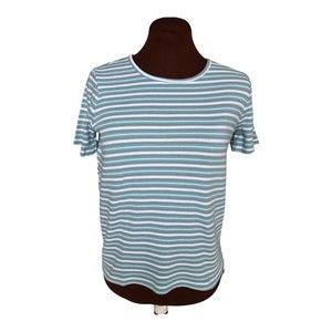 Hasting & Smith Womens Blue White Brown  Striped Short Sleeve Top Size PM
